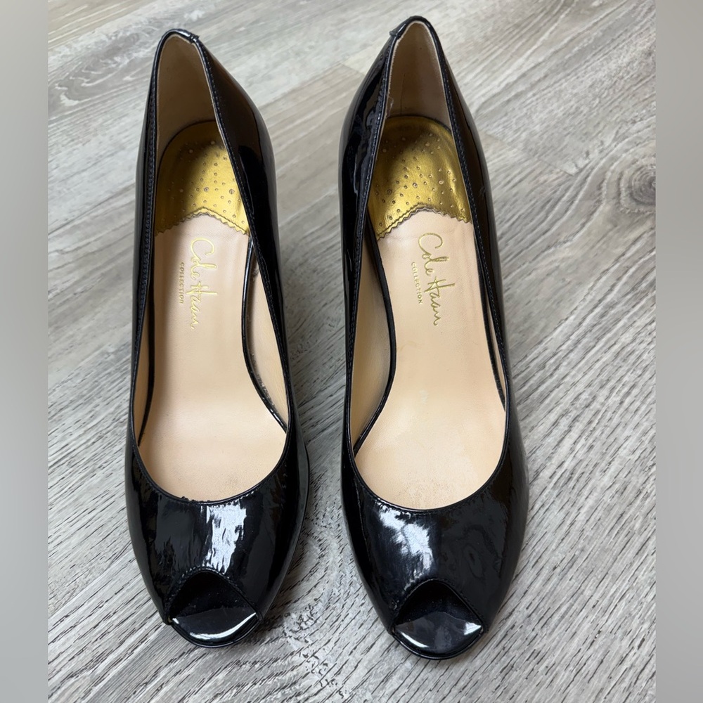 Cole Haan Black Patent Leather Peep-Toe Heels with Nike Air technology for cush